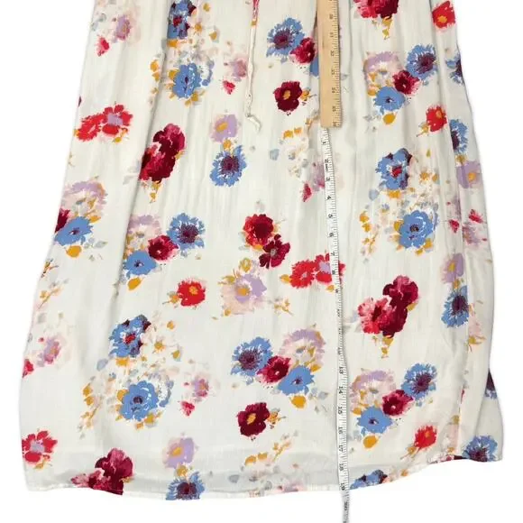 Lucky Brand Ivory Red Blue Floral Sleeveless Tie Waist V-Neck Maxi Dress size S - Picture 4 of 11